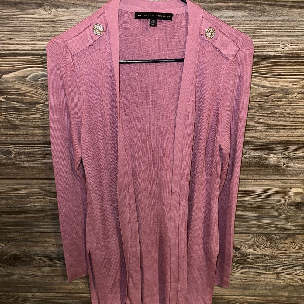 NEW White House Black Market Rib Detail Coverup Mineral Pink Cardigan Button